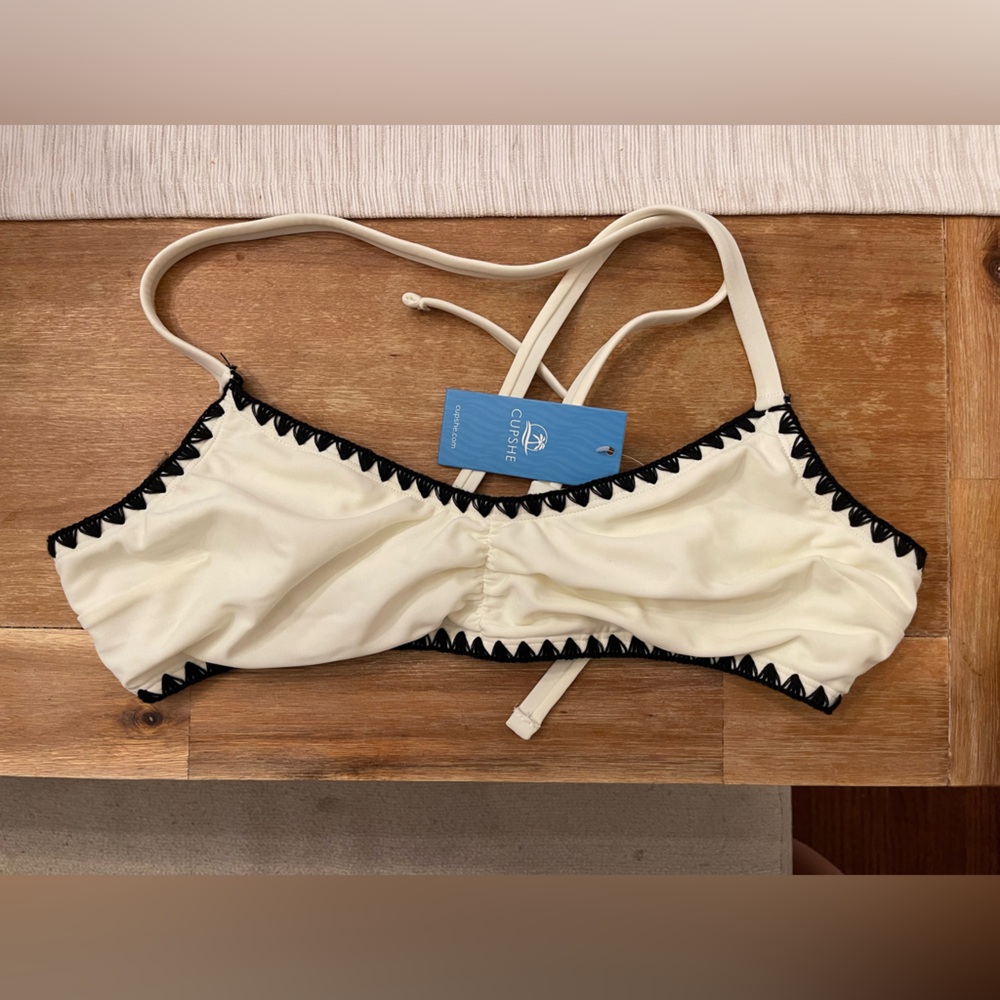 Cupshe Cream Bikini Top with Black Accents